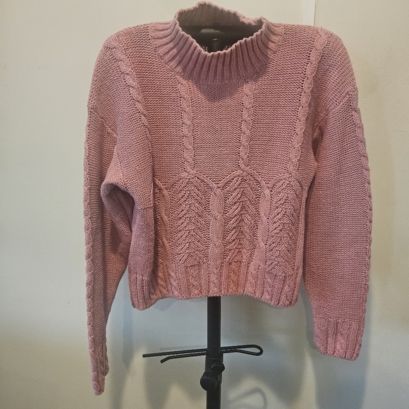 IDIOMS VINTAGE 80s WOMEN'S PINK CHUNKY CABLE KNIT TURTLENECK SWEATER SIZE MEDIUM - Picture 4 of 9